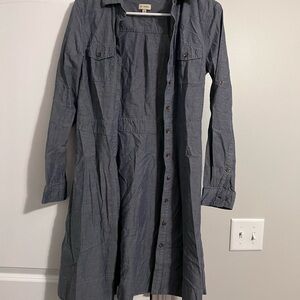 Cremieux Long Sleeve Button-Front Chambray Dress in Blue Grey, Small